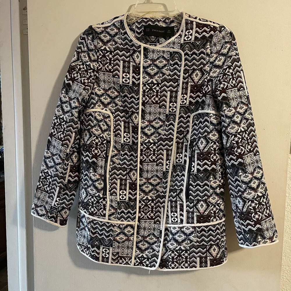 Zara Basic Women Size XS Tapestry Jacket‎ Tribal Asymmetric Coat Professional